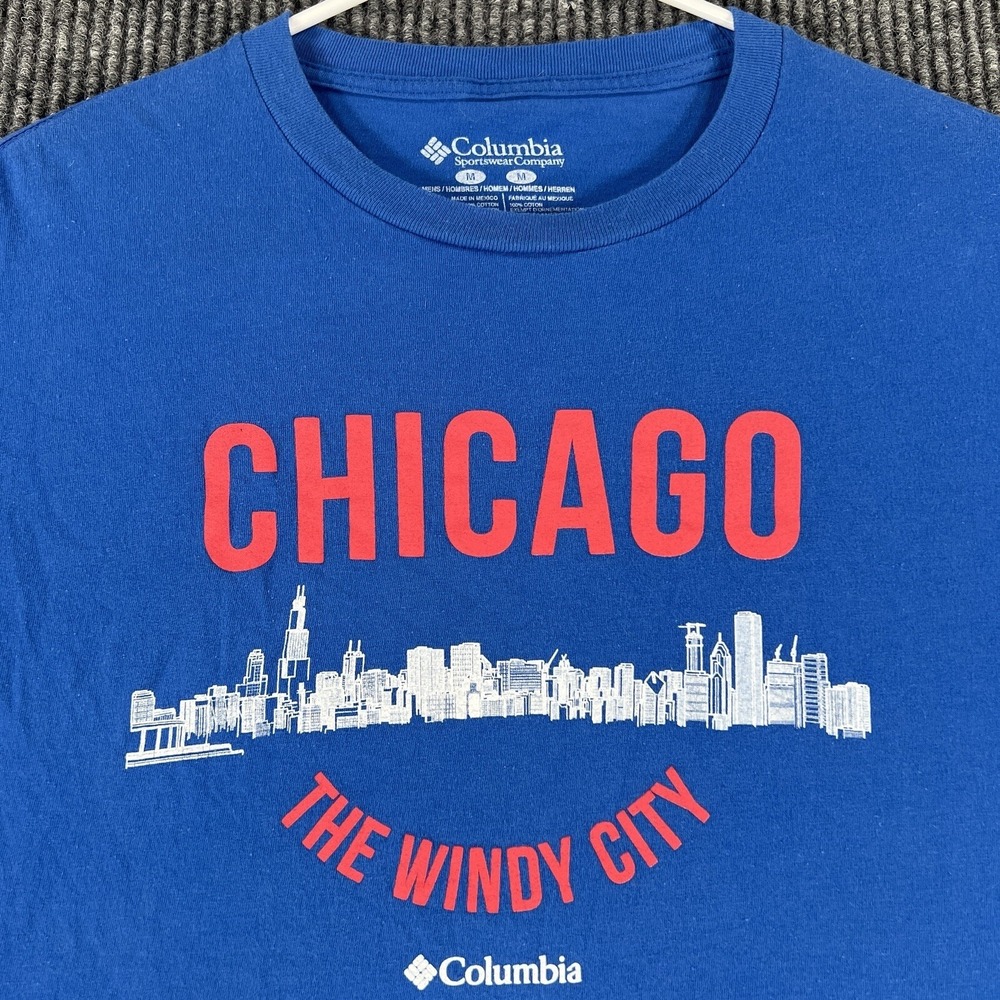 Columbia Shirt Mens Medium Blue Chicago Windy City Short Sleeve Graphic